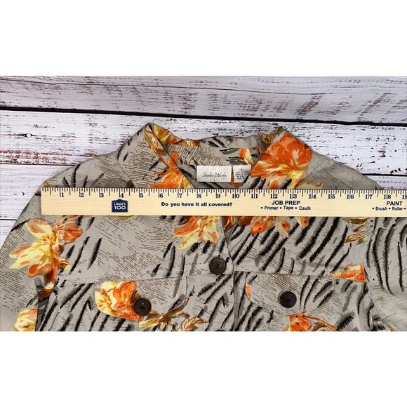 Studio Works Tan Orange Yellow Floral Sequin Cotton Button Up Jacket size Large - Picture 11 of 11